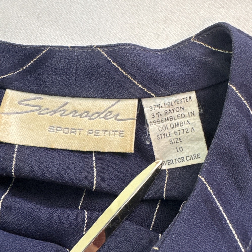 Vintage Schrader Sport Petite Dress 10 Pinstripe Midi Belted 80s Academic - Picture 5 of 6